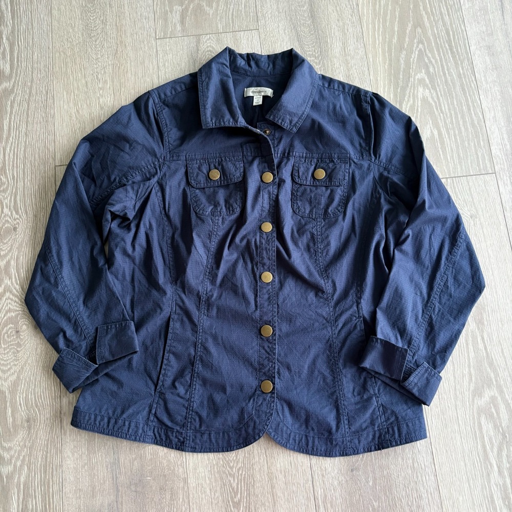 Dressbarn Womens Navy Blue Ripstop Snap Front Casual Utility Jacket Size 1X